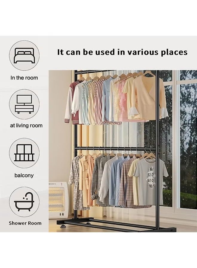 Beauenty Double Coat Rack,Made of Metal,Easy to Assemble and Move,Hang Clothes/Hats/Robes,Suitable for Home/Cloakroom(Black 150*180cm) - Image 4