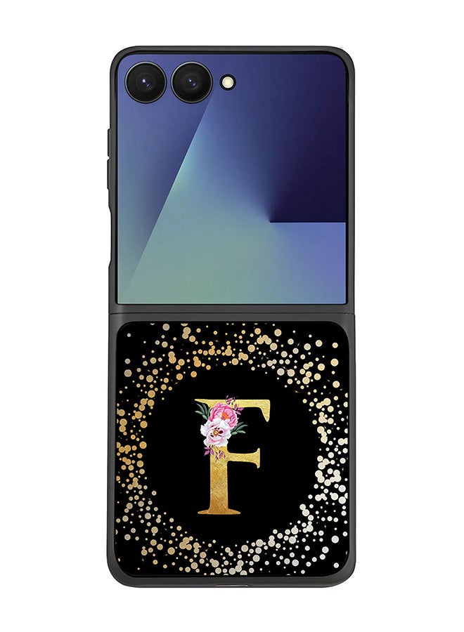 Stylizedd For Samsung Galaxy Z Flip7 Case,Slim fit Camera Protection, Shockproof Thin Phone cover  - Custom Monogram Floral - F ( Black )