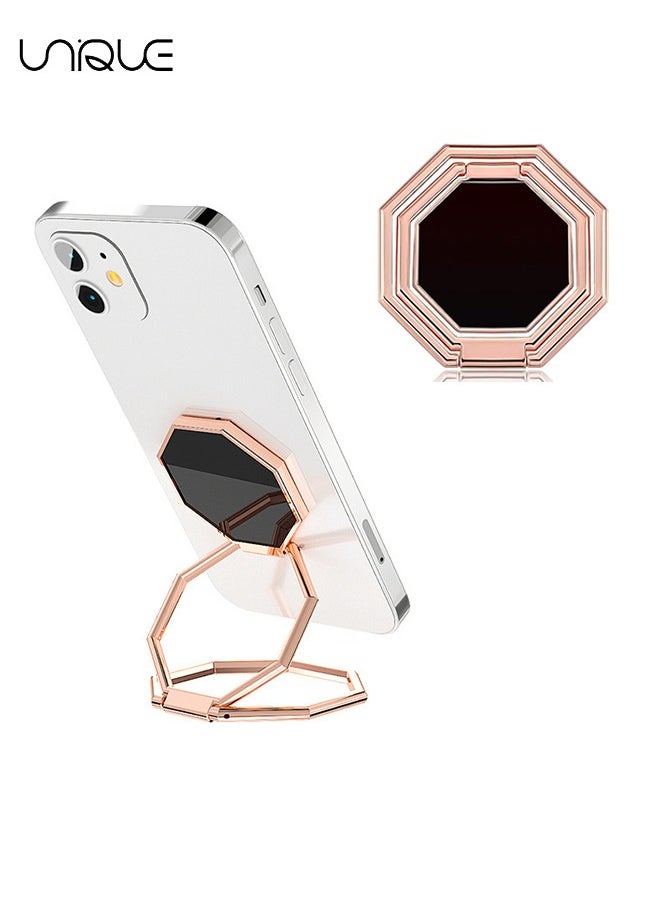 Unique Cell Phone Ring Holder Finger Kickstand, 360° Rotation Cellphone Back Grip, Foldable Metal Ultra-Thin Phone Stand for iPhone iPad Smartphones (with Universal Magnetic Car Mount) (Rose Gold)  - Image 1