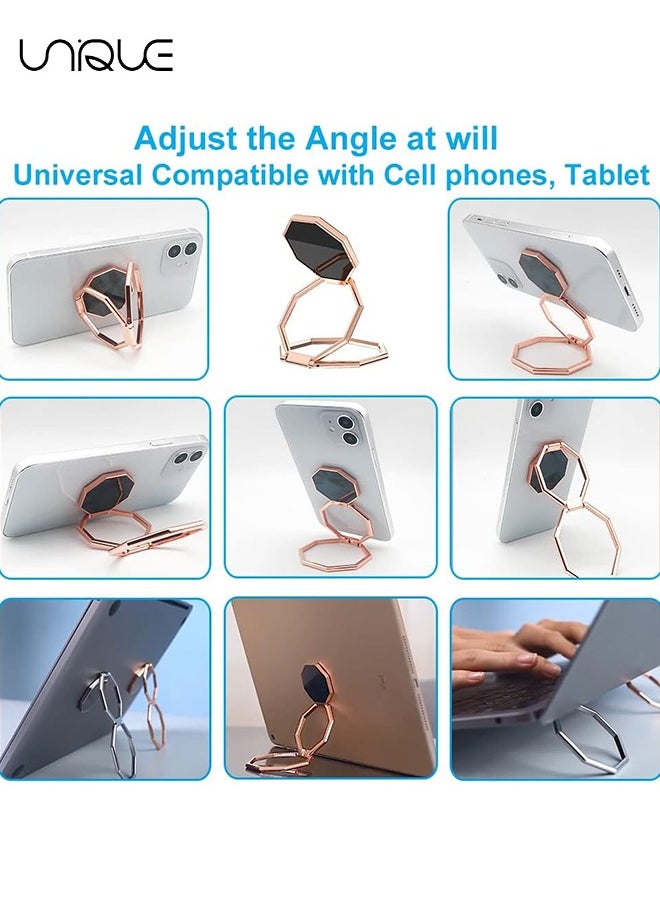 Unique Cell Phone Ring Holder Finger Kickstand, 360° Rotation Cellphone Back Grip, Foldable Metal Ultra-Thin Phone Stand for iPhone iPad Smartphones (with Universal Magnetic Car Mount) (Rose Gold)  - Image 4