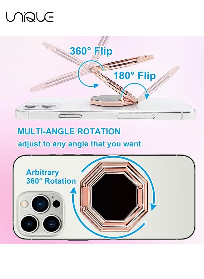Unique Cell Phone Ring Holder Finger Kickstand, 360° Rotation Cellphone Back Grip, Foldable Metal Ultra-Thin Phone Stand for iPhone iPad Smartphones (with Universal Magnetic Car Mount) (Rose Gold)  - Image 3