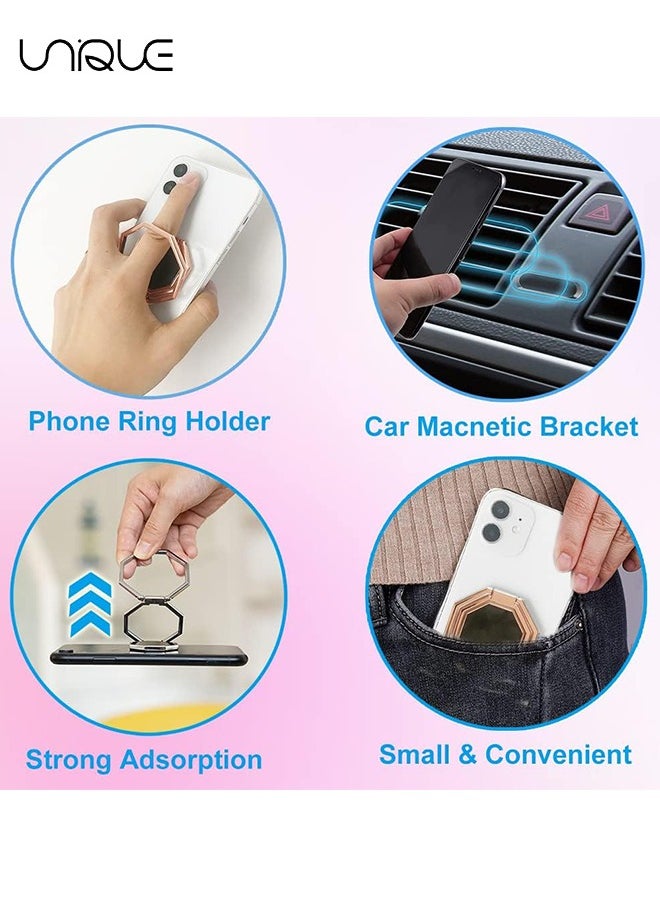 Unique Cell Phone Ring Holder Finger Kickstand, 360° Rotation Cellphone Back Grip, Foldable Metal Ultra-Thin Phone Stand for iPhone iPad Smartphones (with Universal Magnetic Car Mount) (Rose Gold)  - Image 5