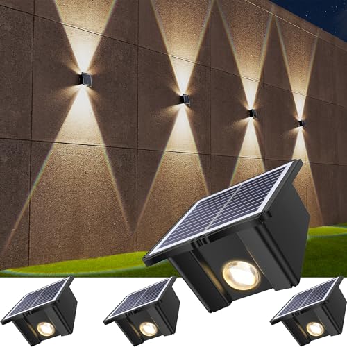 KIALUSH Solar Wall Lights Outdoor 6500K 3000K 4 Pack 1500mAh Wall Lights Solar Powered IP65 Outdoor Up and Down Solar Lighting for Wall - Image 1
