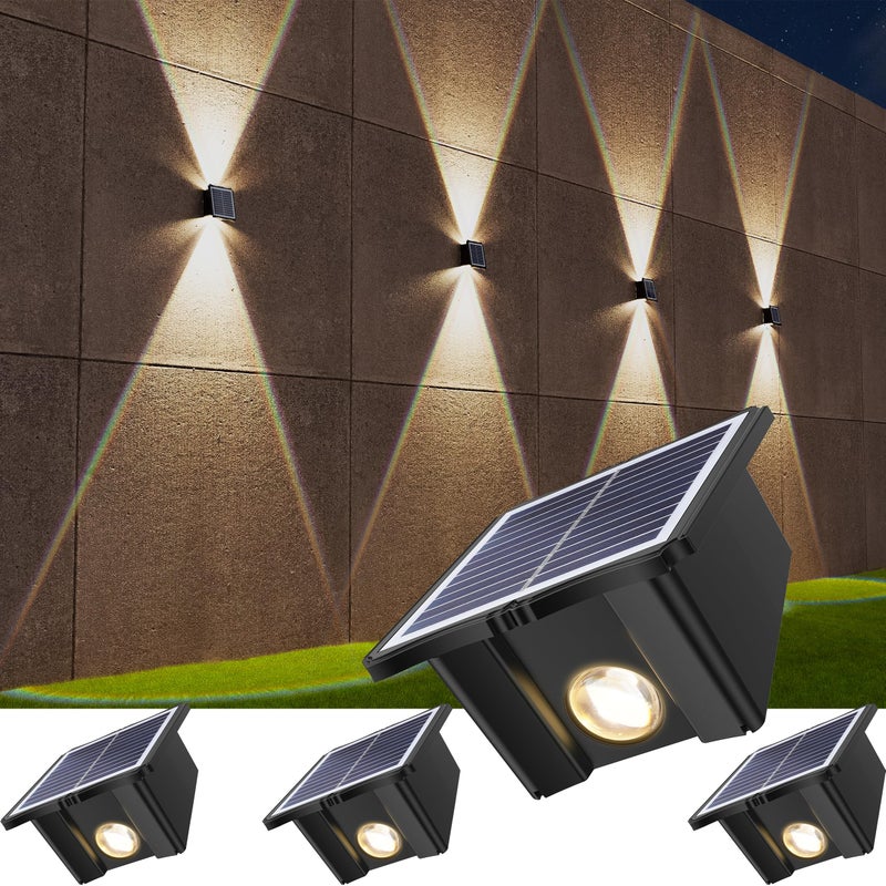 KIALUSH Solar Wall Lights Outdoor 6500K 3000K 4 Pack 1500mAh Wall Lights Solar Powered IP65 Outdoor Up and Down Solar Lighting for Wall - Image 2