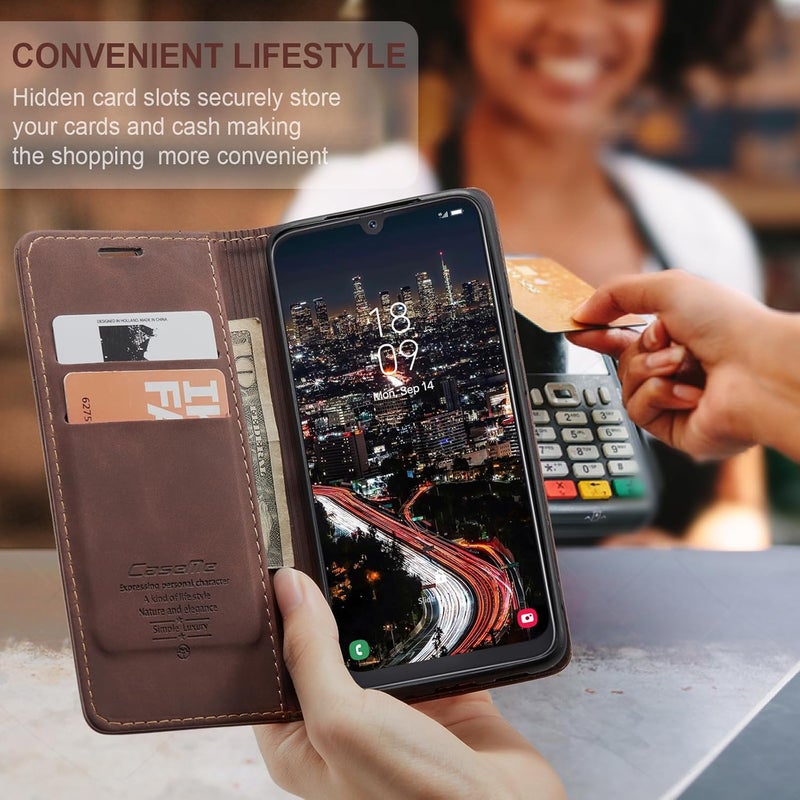 Cracedily Case for Samsung Galaxy A50 Case, Premium Leather Flip Wallet Case with Card Slots and Horizontal Stand Function Magnet Coque Cover Protective Case for Samsung Galaxy A50,Brown - Image 4