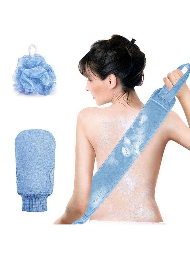 Yiclick Exfoliating Back Scrubber For Shower ; Bath Body Brush Towel Strap ; Exfoliating Gloves ; Bath Shower Loofah Sponge Ball ; Deep Clean Back Washer For Men And Women ; 30 Inch Long Blue  - Image 2