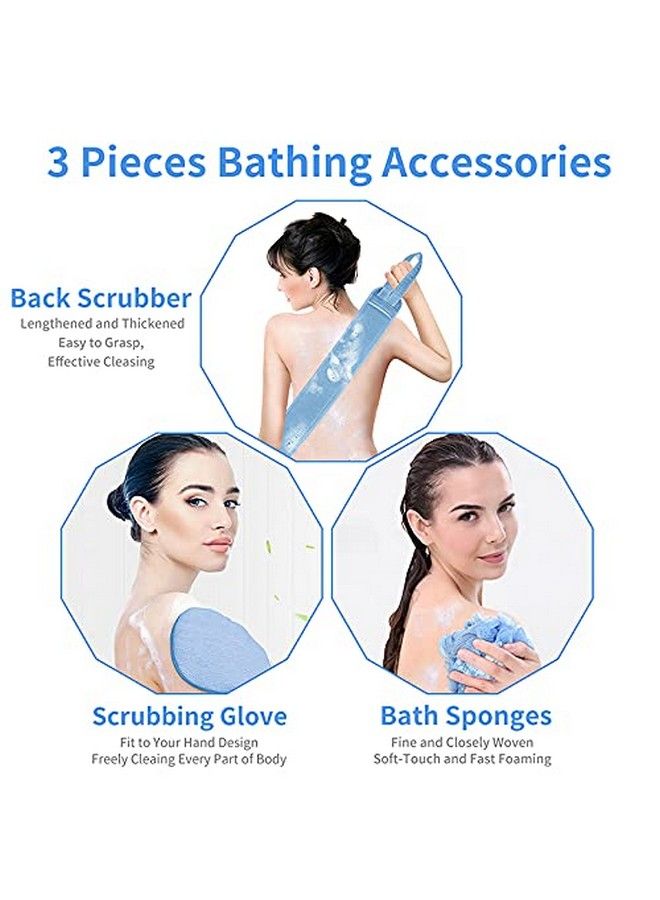 Yiclick Exfoliating Back Scrubber For Shower ; Bath Body Brush Towel Strap ; Exfoliating Gloves ; Bath Shower Loofah Sponge Ball ; Deep Clean Back Washer For Men And Women ; 30 Inch Long Blue  - Image 3