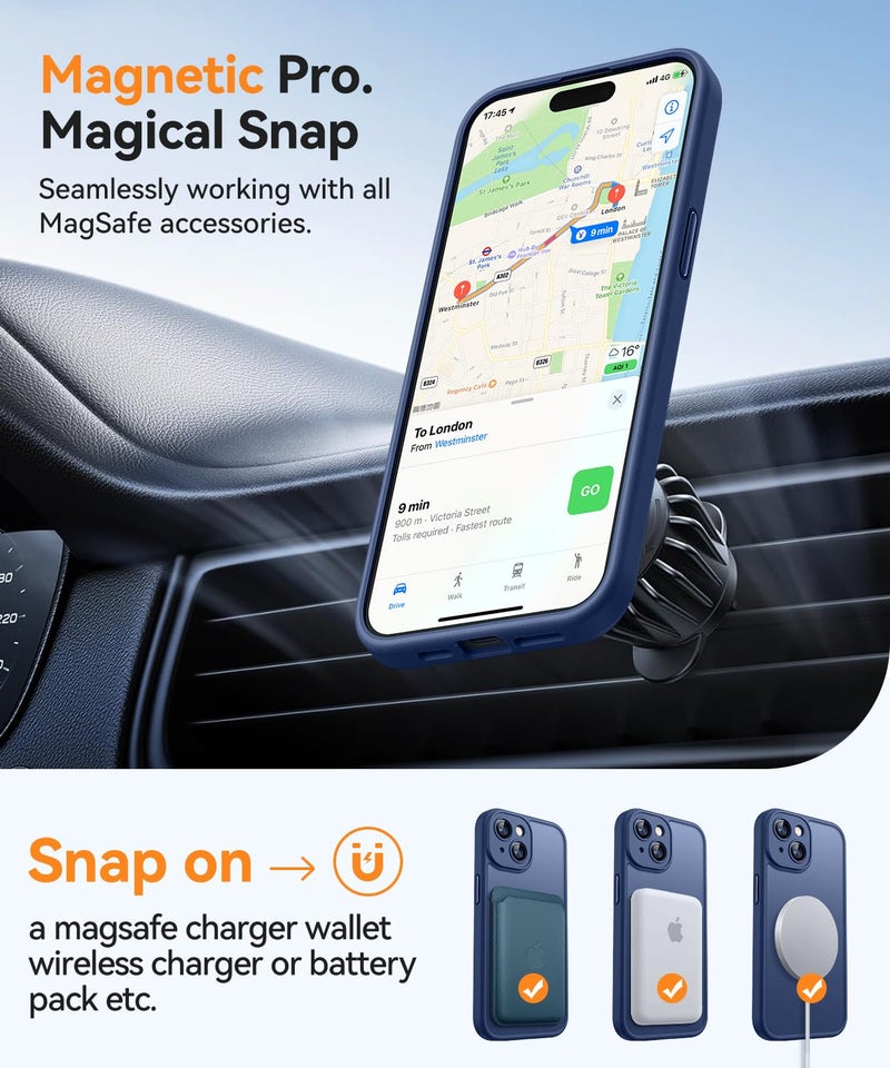 كانشن CANSHN Magnetic Compatible with iPhone 15 Plus Case, Upgraded [Full Camera Protection] [Compatible with Magsafe] [Translucent Matte] Shockproof Protective Phone Case 6.7" - Deep Blue - Image 4