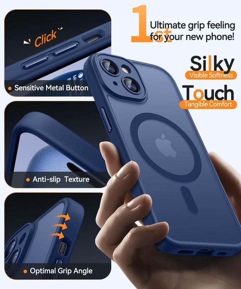 كانشن CANSHN Magnetic Compatible with iPhone 15 Plus Case, Upgraded [Full Camera Protection] [Compatible with Magsafe] [Translucent Matte] Shockproof Protective Phone Case 6.7" - Deep Blue - Image 5
