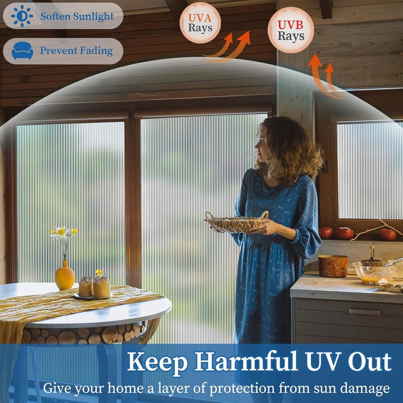 FEOMOS Reeded Glass Film, Window Privacy Film, 3D Glass Decals Film, Decorative Film for Window Door Cabinet Non Adhesive Anti UV 17.7 x 78.7 inches - Image 3