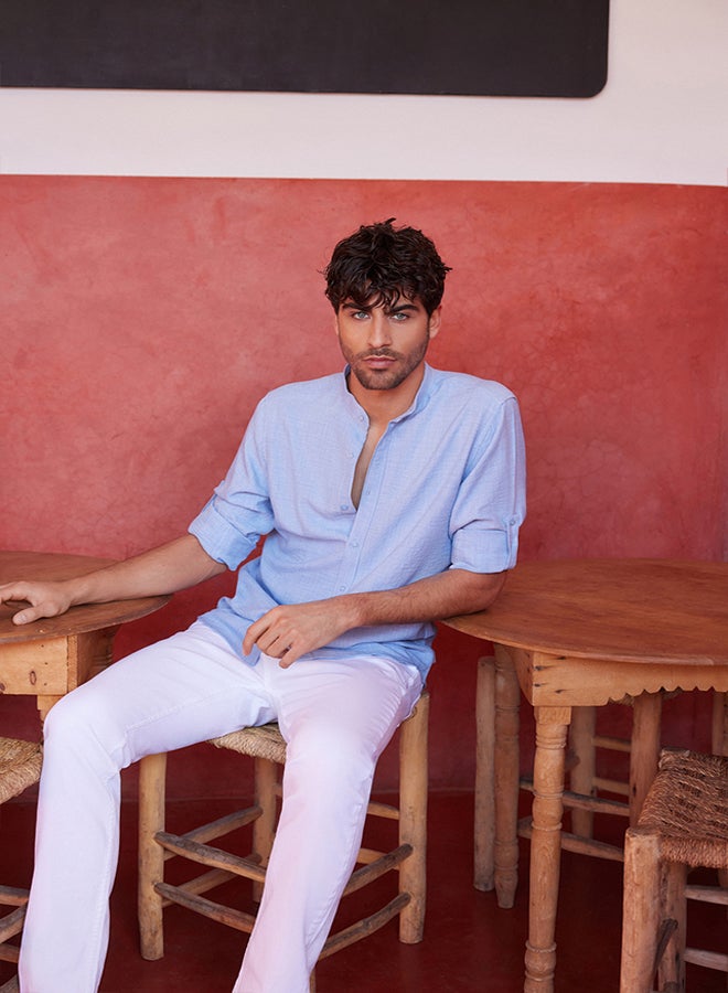 trendyol Blue Slim Fit Collar Casual Shirt TMNSS24GO00031 - Image 1