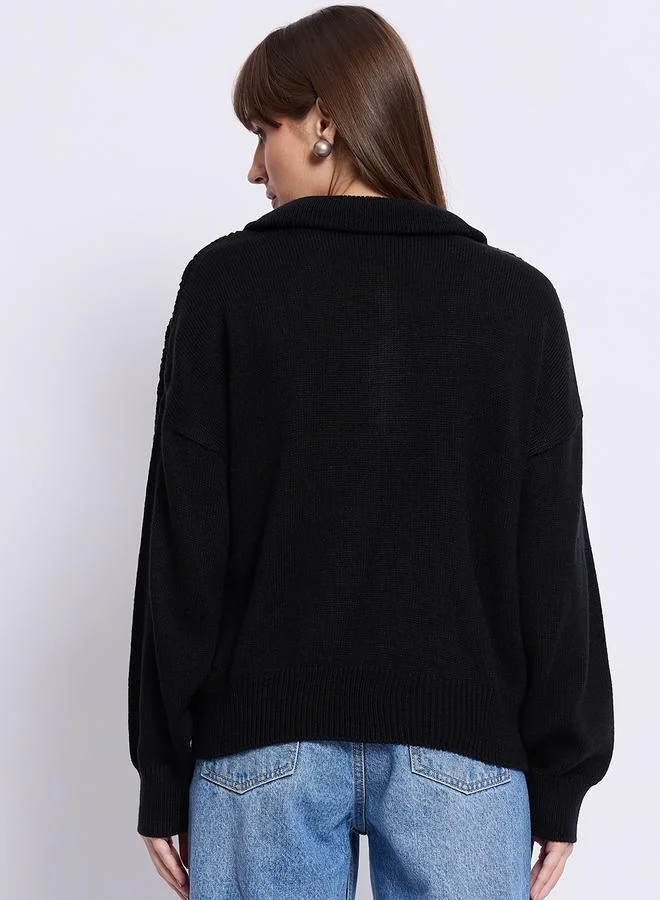 Femmella  Black High Neck Half Zipper Sweater for Women | Best Price UAE