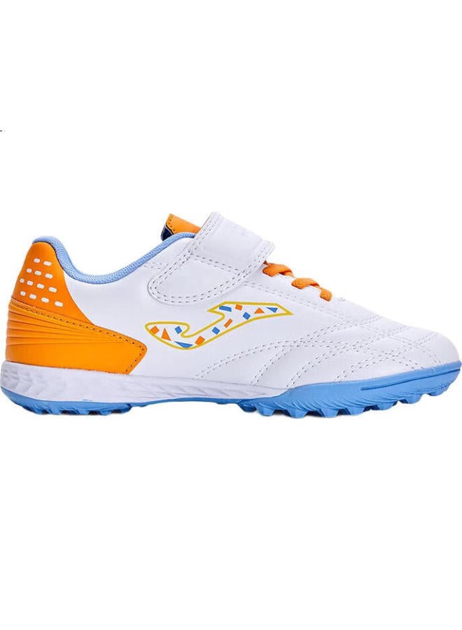 Joma Children'S Soccer Shoes, Tf Turf Studs, Youth Elementary School Students, Artificial Grass Field Soccer Training Shoes, White And Orange, Size 34 - Image 1