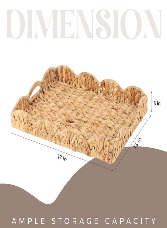 LASIDO Water Hyacinth Handwoven Seagrass Tray with Scalloped Edge and Handles (17x13x3in) Rectangular Handwoven Trays, Water Hyacinth Basket for with Built-in Handles (Rectangular - 1 PCS) - Image 2