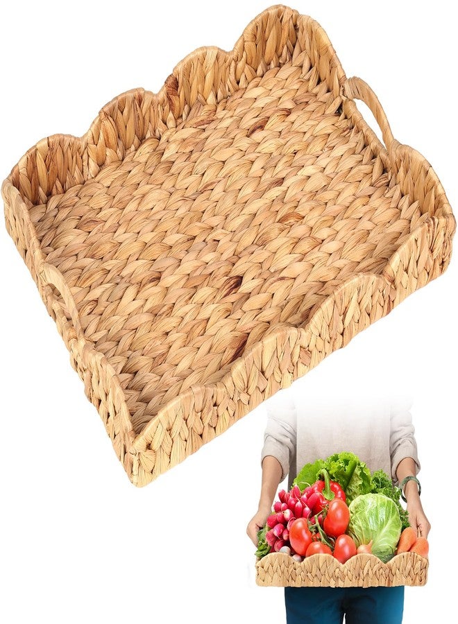 LASIDO Water Hyacinth Handwoven Seagrass Tray with Scalloped Edge and Handles (17x13x3in) Rectangular Handwoven Trays, Water Hyacinth Basket for with Built-in Handles (Rectangular - 1 PCS) - Image 1