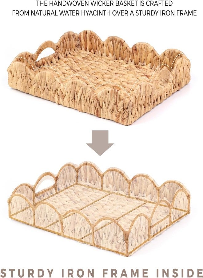 LASIDO Water Hyacinth Handwoven Seagrass Tray with Scalloped Edge and Handles (17x13x3in) Rectangular Handwoven Trays, Water Hyacinth Basket for with Built-in Handles (Rectangular - 1 PCS) - Image 3