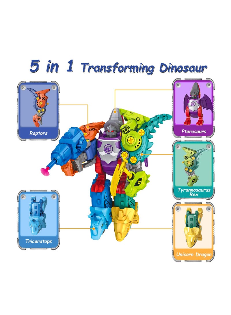 Dinosaur Toys, 5 in 1 Take Apart Dinosaur Educational Transforming Toys, Dinosaur Building Toys, Dinosaur Learning Toys Construction Building Sets, DIY Transform into Robot Toys for Birthday - Image 3