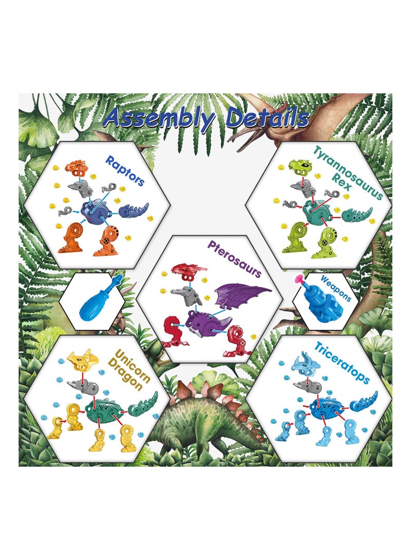 Dinosaur Toys, 5 in 1 Take Apart Dinosaur Educational Transforming Toys, Dinosaur Building Toys, Dinosaur Learning Toys Construction Building Sets, DIY Transform into Robot Toys for Birthday - Image 4