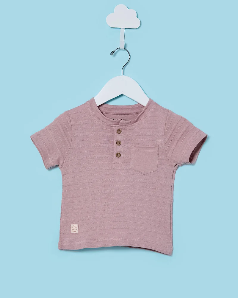 Redtag Infant Boys Mauve Henley Jacquard T-Shirt
