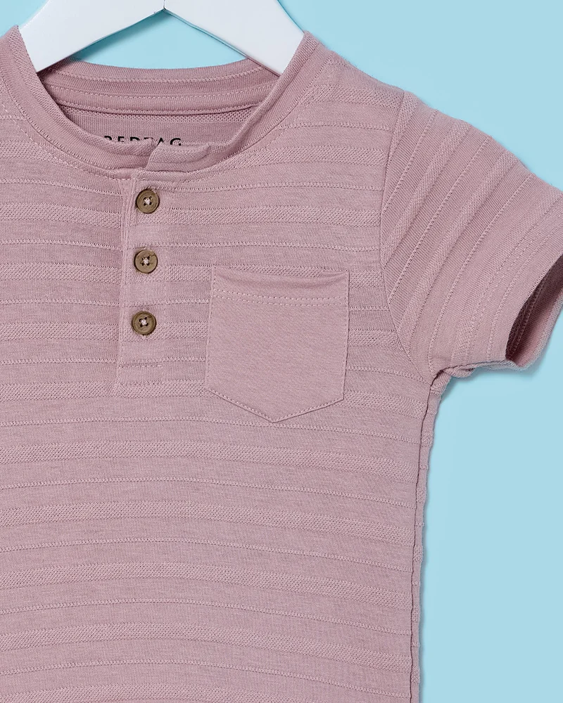 Redtag Infant Boys Mauve Henley Jacquard T-Shirt