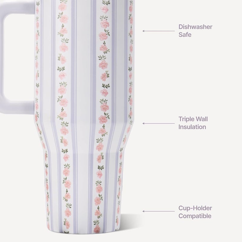 HydroJug Traveler - 32 oz Water Bottle with Handle & Flip Straw - Fits in Cup Holder, Leak Resistant Tumbler-Reusable Insulated Stainless Steel & Rubber Base - Gifts for Women & Men, Primrose - Image 2