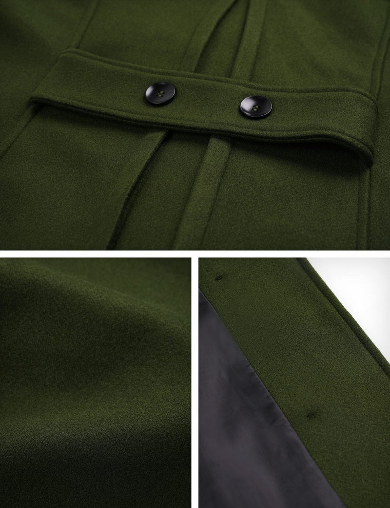 Tanming Women's Warm Double Breasted Wool Pea Coat Trench Coat Jacket with Hood (Armygreen-M) - Image 5