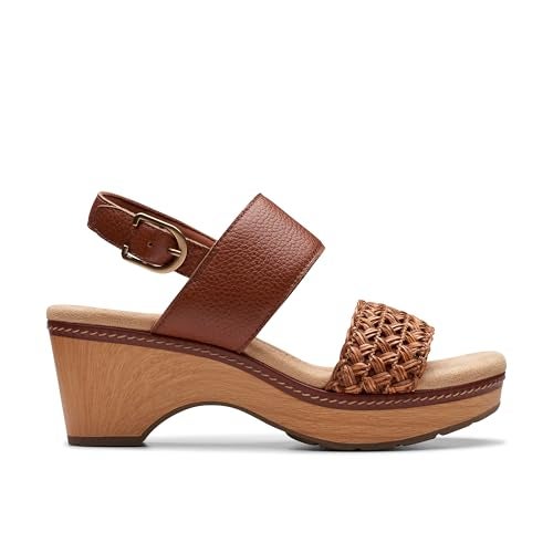 Clarks Women's Seannah Step Wedge Sandal, Tan Leather, 8 - Image 2