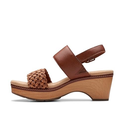 Clarks Women's Seannah Step Wedge Sandal, Tan Leather, 8 - Image 3