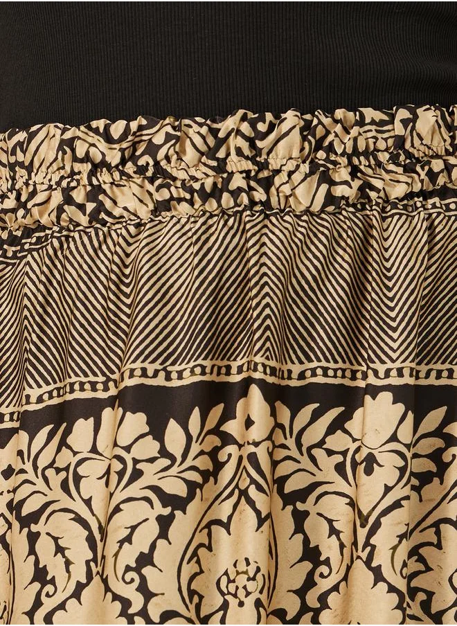 ستايلي Plus Size Printed S-Line Maxi Skirt with Elasticated Waistband