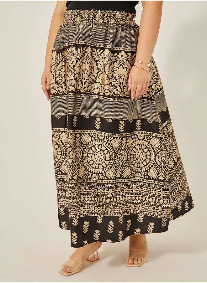 ستايلي Plus Size Printed S-Line Maxi Skirt with Elasticated Waistband