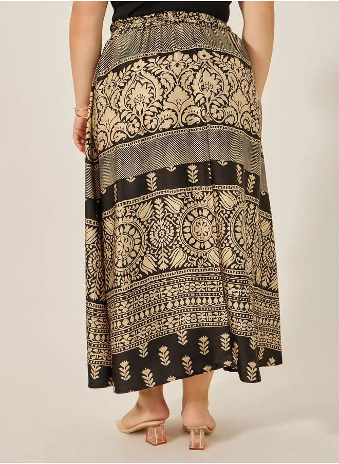 ستايلي Plus Size Printed S-Line Maxi Skirt with Elasticated Waistband
