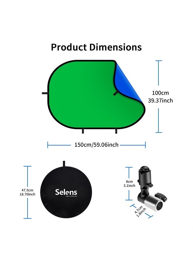 Meking - Selens 3x5ft Green Screen Backdrop for Photography, 2-in-1 Collapsible Background Panel with Clip and Carry Bag for YouTube Videos Photo Studio Props - Image 1