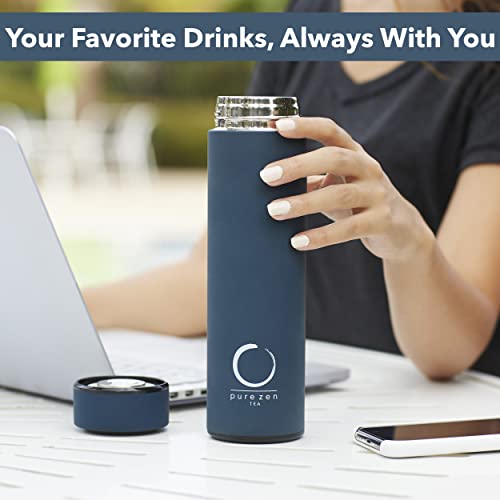 Pure Zen Tea Thermos with Infuser for Hot and Cold Infusions - Stainless Steel - Tea Infuser Bottle - Leakproof Travel Mug with Filter - 15oz - Blue - Image 5