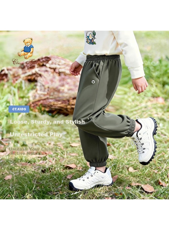 Classic Teddy Kids Pants Boys And Girls Long Pants Toddler Spring Woven Jogger Pants Green 130
