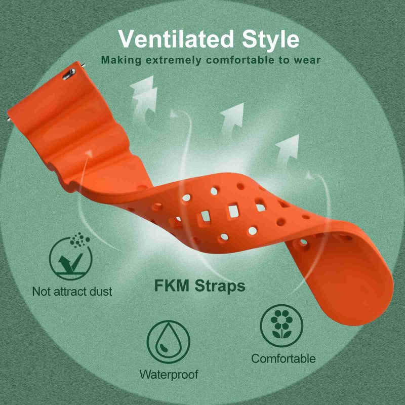 WOCCI 20mm Ventilated Watch Band for Men, FKM Rubber, Silver Buckle (Pumpkin Orange) - Image 2