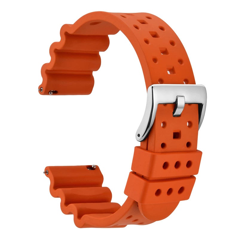 WOCCI 20mm Ventilated Watch Band for Men, FKM Rubber, Silver Buckle (Pumpkin Orange) - Image 1