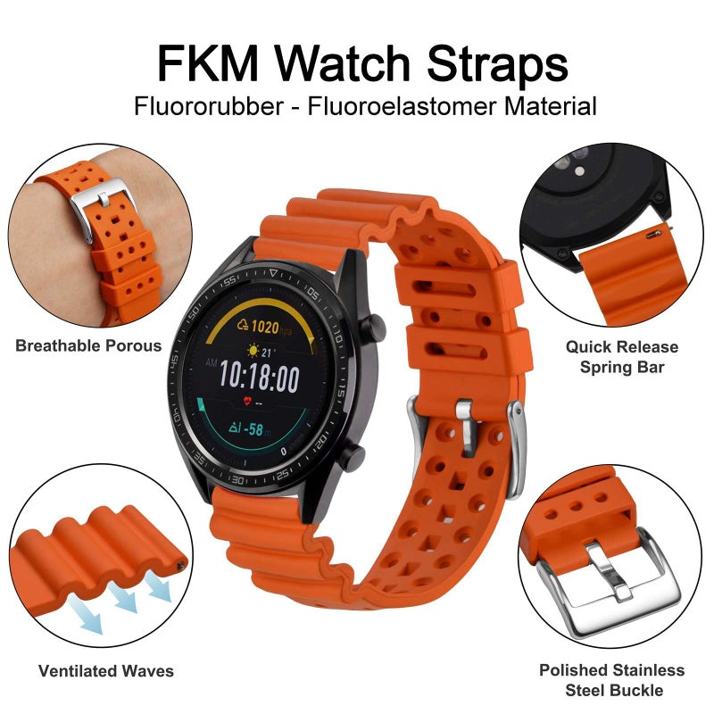 WOCCI 20mm Ventilated Watch Band for Men, FKM Rubber, Silver Buckle (Pumpkin Orange) - Image 4
