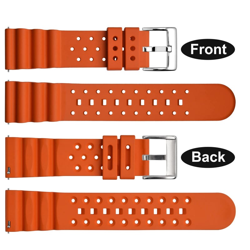 WOCCI 20mm Ventilated Watch Band for Men, FKM Rubber, Silver Buckle (Pumpkin Orange) - Image 3