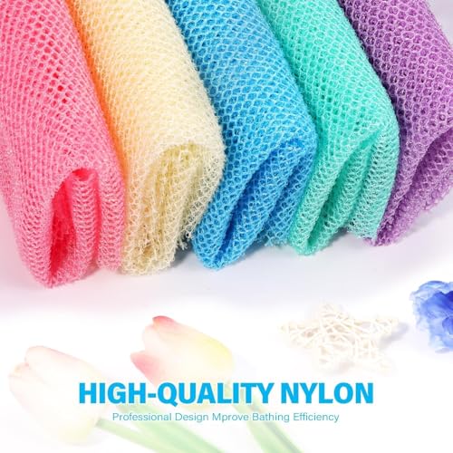 UJFQBH 5 Pieces African Bath Sponge African Net Long Net Bath Sponge Exfoliating Shower Body Scrubber Back Scrubber Skin Smoother,Great for Daily Use (Purple, Pink, Green, Blue, White) - Image 4
