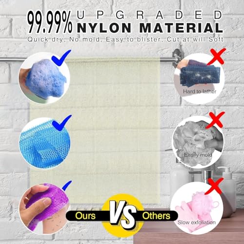 UJFQBH 5 Pieces African Bath Sponge African Net Long Net Bath Sponge Exfoliating Shower Body Scrubber Back Scrubber Skin Smoother,Great for Daily Use (Purple, Pink, Green, Blue, White) - Image 2