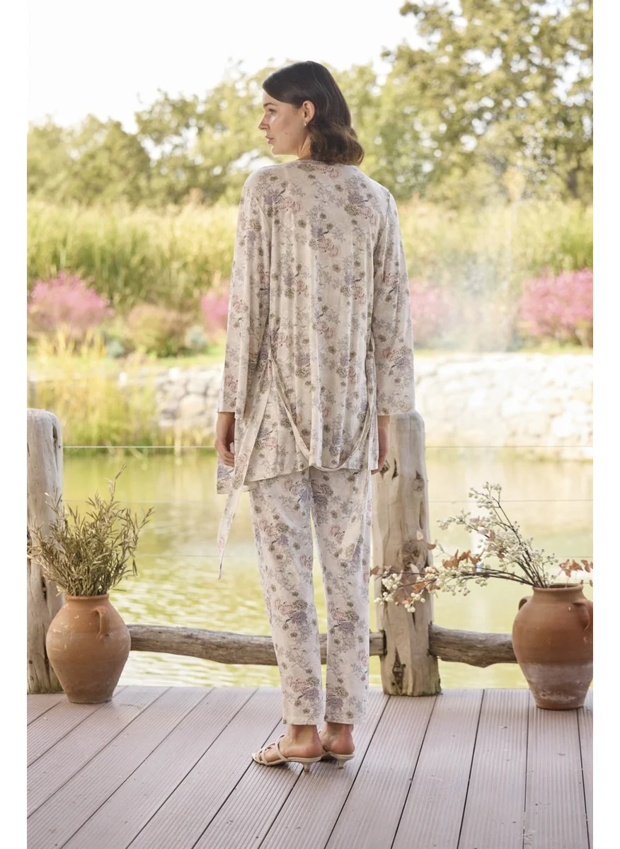 موناميسي 24076 Maternity Pajama Set with Robe-Pink