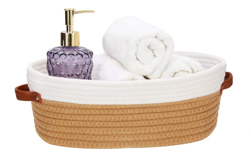 HLWDFLZ Bathroom Countertop Organizer Basket Cotton Rope Woven Storage Basket Toilet Paper Decorative Basket for Bathroom Bedroom Living Room Entryway 13x63x43 Off WhiteJute