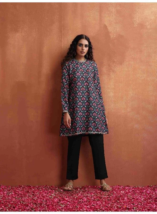 trueBrowns Black Floral Print Co-ord Set