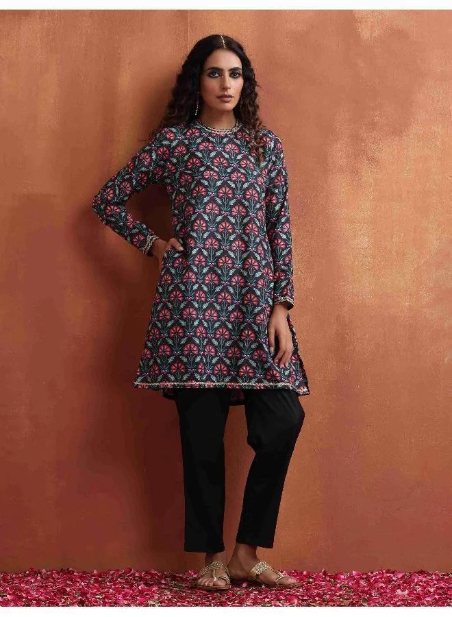 trueBrowns Black Floral Print Co-ord Set