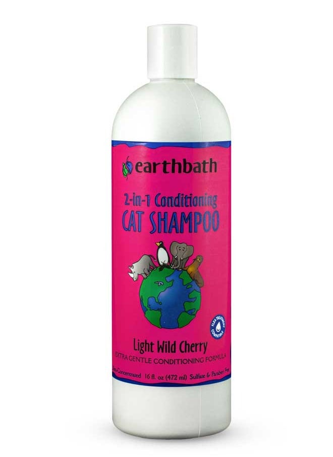 earthbath earthbath® 2-in-1 Conditioning Cat Shampoo, Light Wild Cherry, Extra Gentle Conditioning Formula, Made in USA, 16 oz 