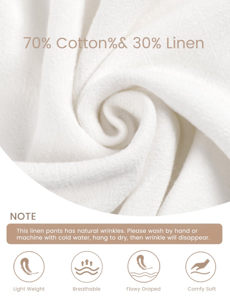 Hooever Womens Cotton Linen Pants Casual Button Up High Waisted Wide Leg Trousers(hite-M) White - Image 4