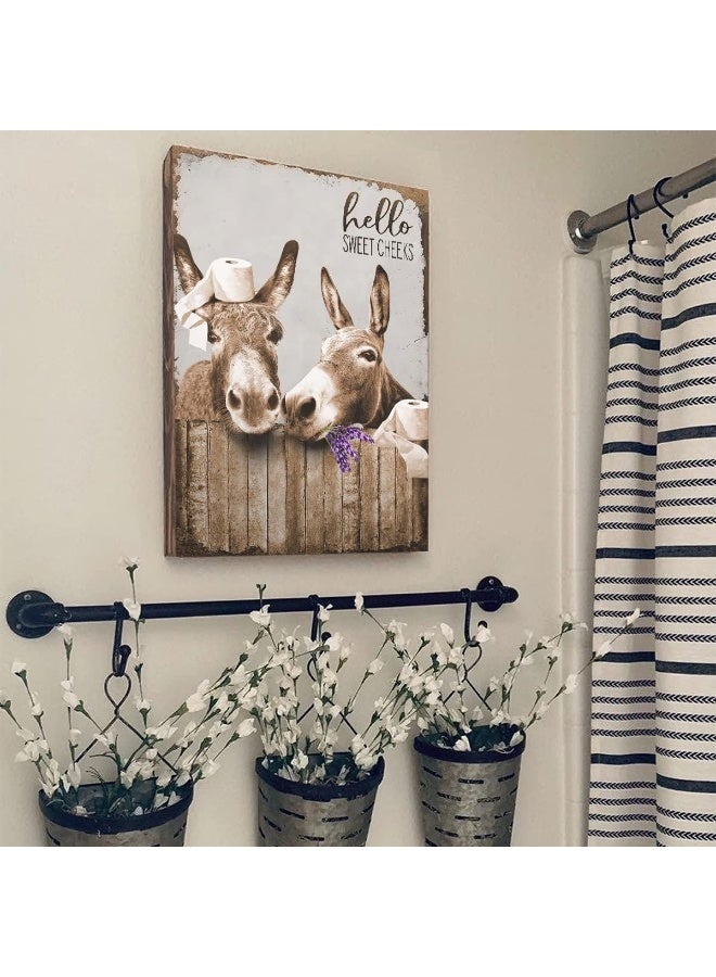 Kateflower Bathroom Decor Canvas Wall Art Donkey Pictures Wall Decor Funny Farmhouse Donkey Painting for Bathroom Toilet Prints Rustic Animals Bathroom Artwork Framed 12"x16" - Image 4