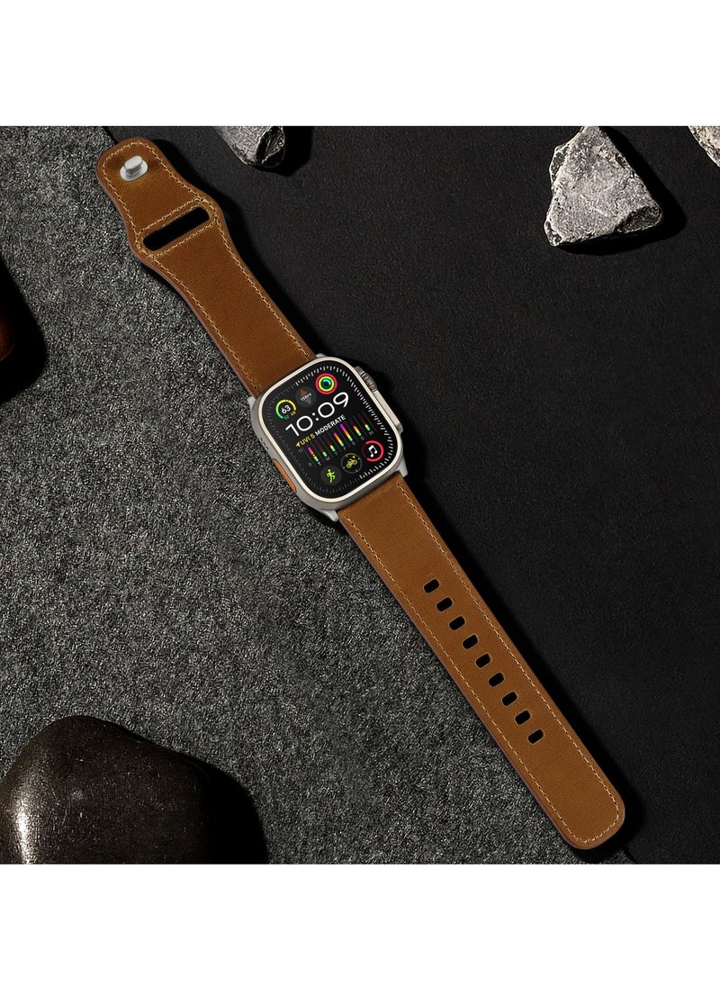 SYOSI - Genuine Leather Band Compatible with Apple Watch Ultra 2/1, SE, Series 9/8/7/6, Adjustable Watch Strap for Men and Women, 49mm, 45mm, 44mm, 42mm, Black - Image 1