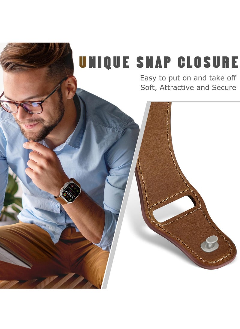 SYOSI - Genuine Leather Band Compatible with Apple Watch Ultra 2/1, SE, Series 9/8/7/6, Adjustable Watch Strap for Men and Women, 49mm, 45mm, 44mm, 42mm, Black - Image 1