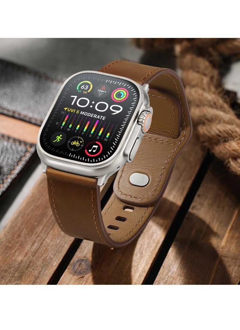 SYOSI - Genuine Leather Band Compatible with Apple Watch Ultra 2/1, SE, Series 9/8/7/6, Adjustable Watch Strap for Men and Women, 49mm, 45mm, 44mm, 42mm, Black - Image 1